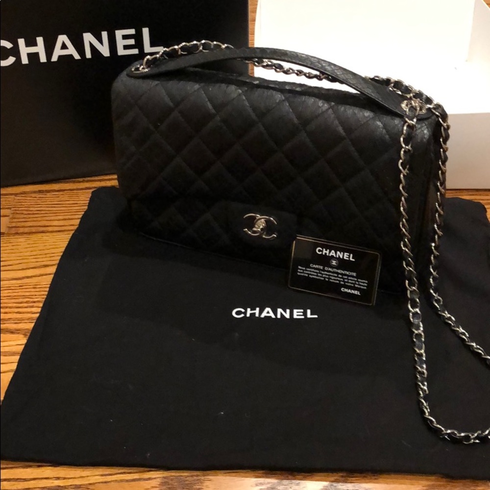 CHANEL Elaphe Snakeskin Easy Carry Flap Black